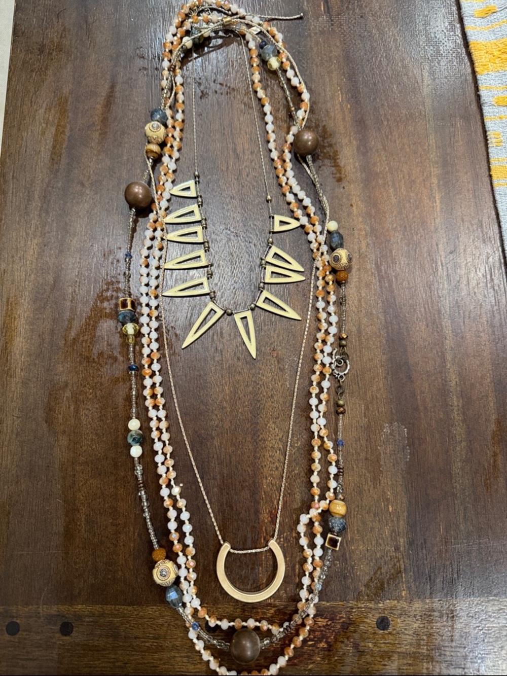 Layered Bohemian Brown and Cream Beaded Necklace
